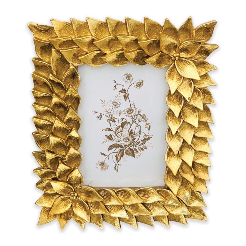 Art Street Art Street Elegant Golden Lotus Leaf Resin Vintage Table Photo Frame 4x6 Inch Photo, Decorative Frames Perfect for Home Decor, Unique Gift Idea, Durable, Birthday, Wedding, Return Gift - Royal Gold  - Image 2