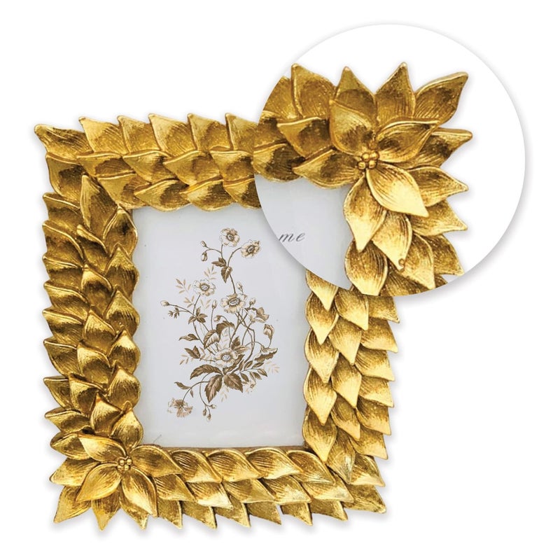 Art Street Art Street Elegant Golden Lotus Leaf Resin Vintage Table Photo Frame 4x6 Inch Photo, Decorative Frames Perfect for Home Decor, Unique Gift Idea, Durable, Birthday, Wedding, Return Gift - Royal Gold  - Image 3