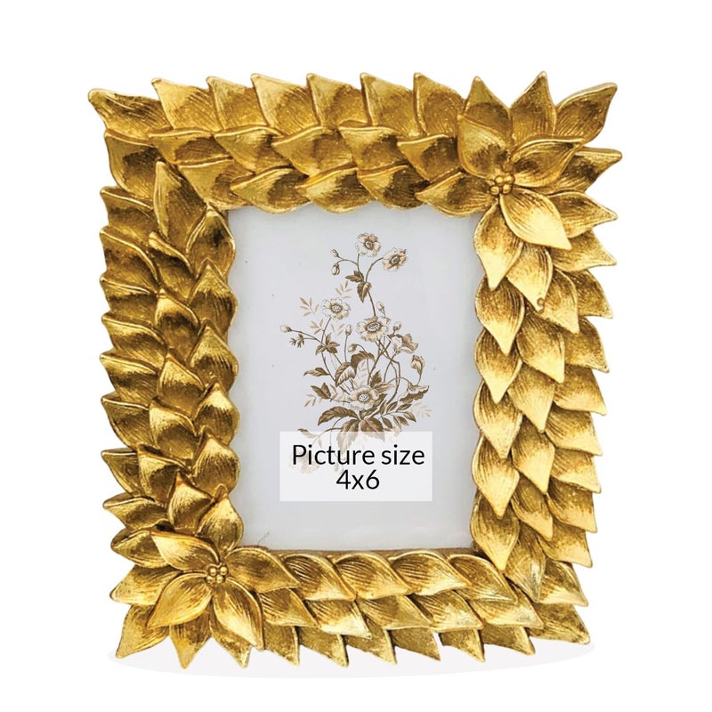 Art Street Art Street Elegant Golden Lotus Leaf Resin Vintage Table Photo Frame 4x6 Inch Photo, Decorative Frames Perfect for Home Decor, Unique Gift Idea, Durable, Birthday, Wedding, Return Gift - Royal Gold  - Image 4