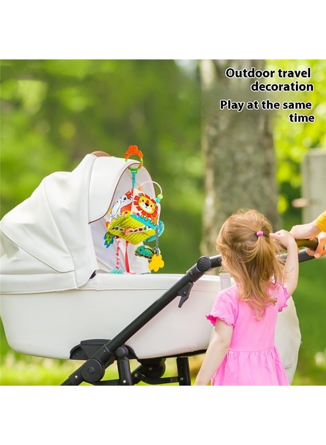 Block Clutch Magic Cube Stuffed Rattle For Stroller，Soft Development Toy, Clacker Rings, Crinkle & Rattle Sounds - Sensory Play, Ages 3 Months +  - Image 2
