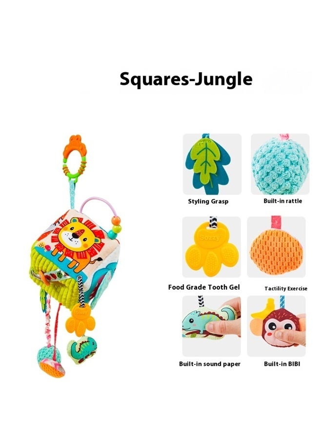 Block Clutch Magic Cube Stuffed Rattle For Stroller，Soft Development Toy, Clacker Rings, Crinkle & Rattle Sounds - Sensory Play, Ages 3 Months +  - Image 3
