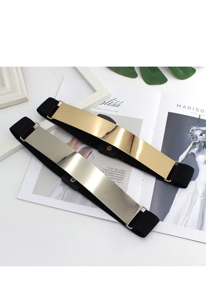 SYOSI - Ladies Mirror Elastic Belt, 2 Pieces Adjustable Fashion Slim Dress Belt Clothes Decorative Accessories for Girls Women (Silver, Gold) - Image 1