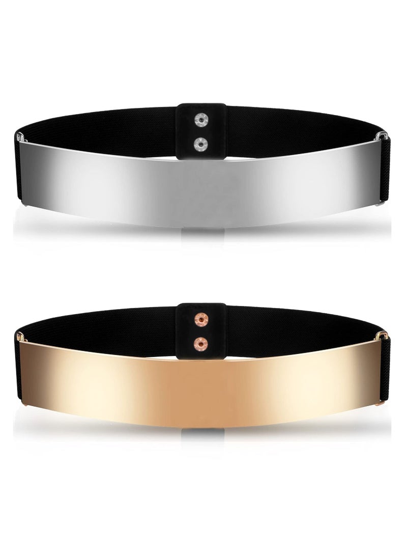 SYOSI - Ladies Mirror Elastic Belt, 2 Pieces Adjustable Fashion Slim Dress Belt Clothes Decorative Accessories for Girls Women (Silver, Gold) - Image 1