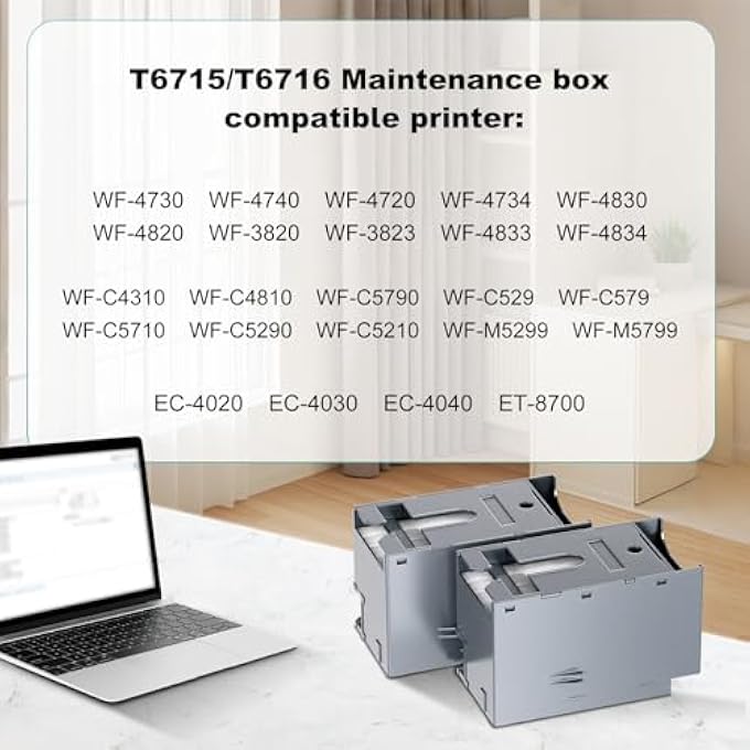 T6715 T6716 INK MAINTENANCE BOX FOR WORKFORCE PRO WF-4740 WF-4730 WF-3820 WF4734 WF-3834 WF-4720 WF-4830 ET-4040 EC-4020 EC-4030 PRINTERS,T671500 T671600 MAINTENANCE BOX2-PACKS - Image 2