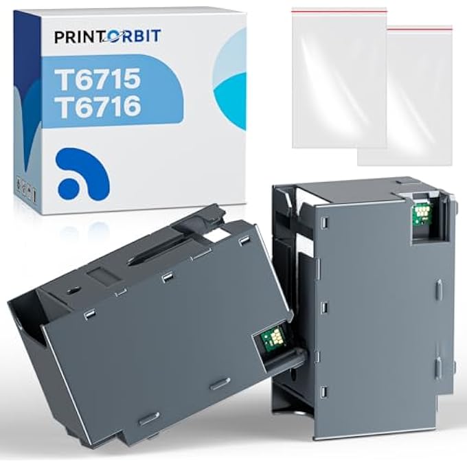 T6715 T6716 INK MAINTENANCE BOX FOR WORKFORCE PRO WF-4740 WF-4730 WF-3820 WF4734 WF-3834 WF-4720 WF-4830 ET-4040 EC-4020 EC-4030 PRINTERS,T671500 T671600 MAINTENANCE BOX2-PACKS - Image 1