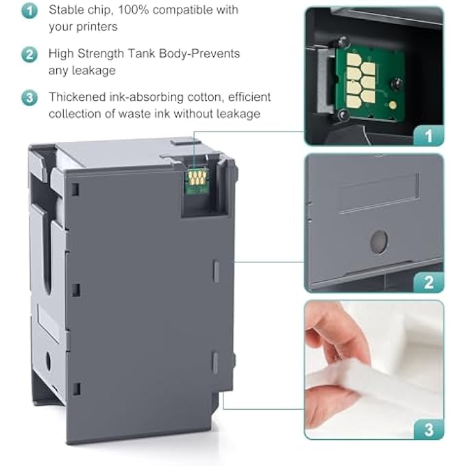 T6715 T6716 INK MAINTENANCE BOX FOR WORKFORCE PRO WF-4740 WF-4730 WF-3820 WF4734 WF-3834 WF-4720 WF-4830 ET-4040 EC-4020 EC-4030 PRINTERS,T671500 T671600 MAINTENANCE BOX2-PACKS - Image 3