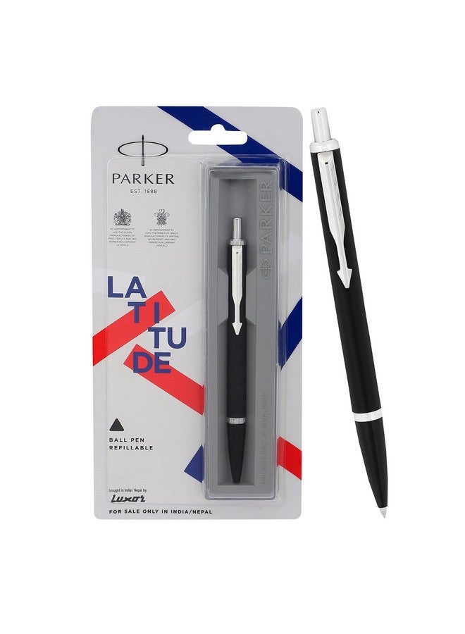 PARKER قلم كرة بلون أسود مطفي مع حواف كروم | لون الحبر - أزرق | مثالي لأغراض الهدايا | قلم متميز للمحترفين - Image 1