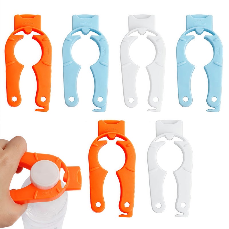 LUSTRIB 6-Pack Plastic Bottle Cap Opener, 3-in-1 Multi-Purpose Gripper Water Bottle Opener for Arthritic Hands, Easy-Twist Jar Opener Tool for Kitchen, Camping & Outdoor Use (Orange, Blue, White) - Image 1