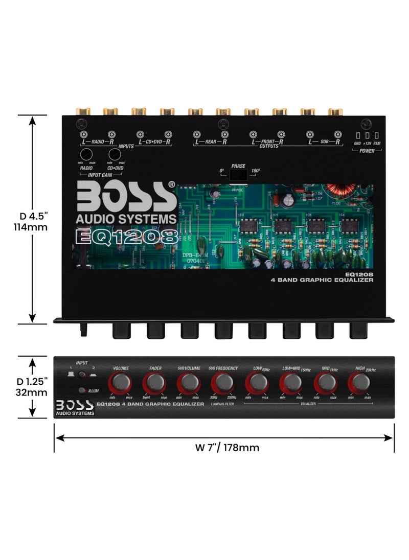 Boss Audio EQ1208 4 Band Amplified Equalizer with Subwoofer Control
