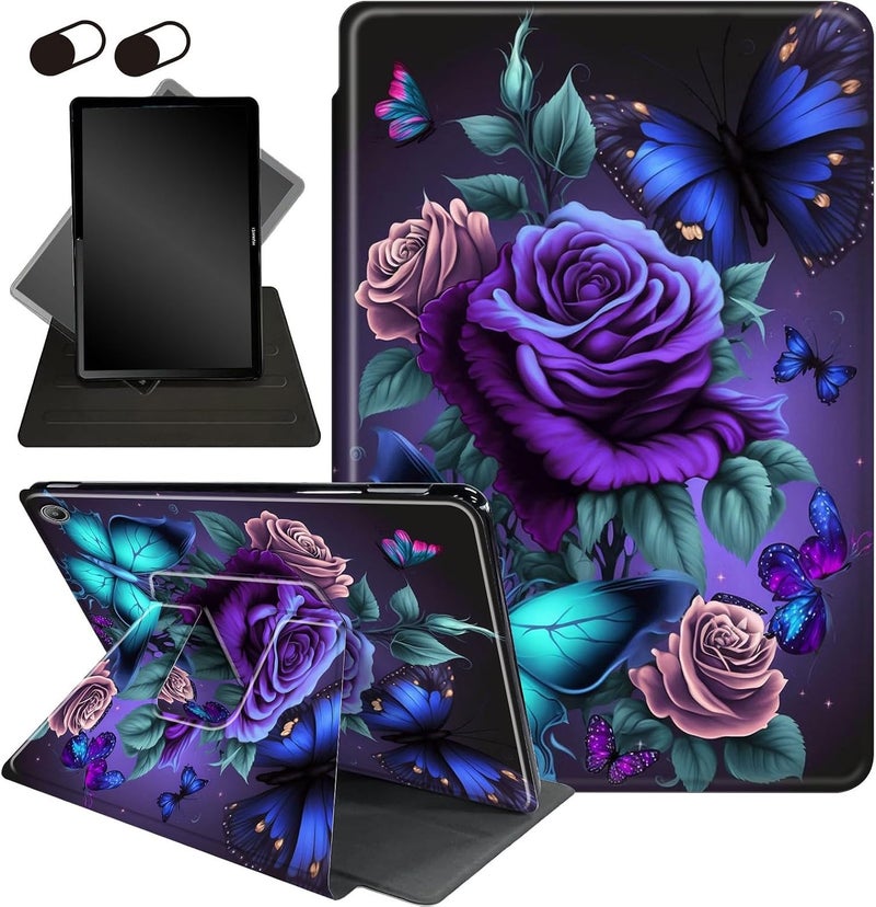 غلاف لجهاز Fire HD 10 Tablet الإصدار الحادي عشر 2021 ولجهاز Amazon Fire HD10 Plus مقاس 10.1 بوصة، حامل ذكي واقي قابل للدوران 360 درجة، لجهاز Fire HD 10 2021 Tablet، تصميم أسماك القرش الزرقاء اللطيفة - Image 1