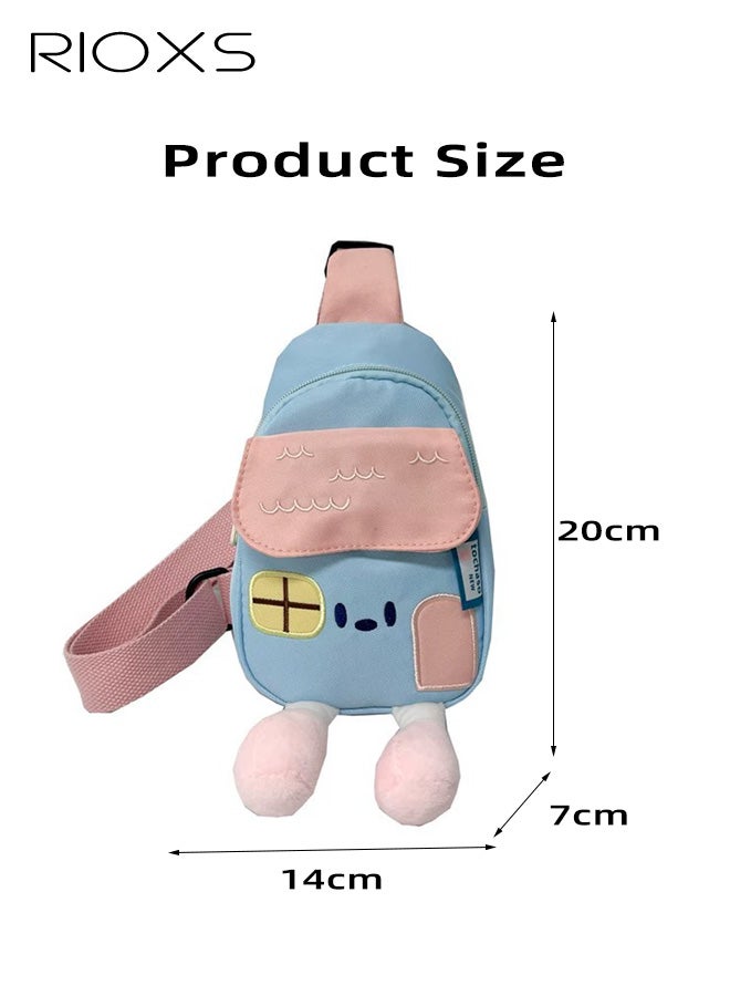 RIOXS Kids Crossbody Sling Bag, Small Fashion Toddlers Waist Bag with Ajustable Strap, Little Childrens Color Block Belt Bags Chest Bag for Travel Sports Running Hiking, Blue and Pink - Image 4