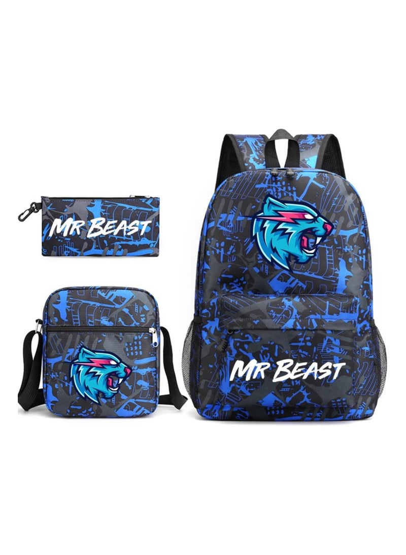 general 3PCS Backpack Set,Mr Beast School Backpack,Large Capacity Casual Backpack with Lunch Bag and Pencil case for Boys Girls Students