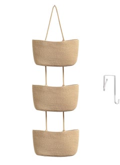KASTWAVE 3-Tier Woven Cotton Over the Door Hanging Basket, Decorative Wall-Mounted Storage Organizer Bag for Kitchen, Stylish and Functional Jute Baskets  - Image 1