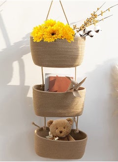KASTWAVE 3-Tier Woven Cotton Over the Door Hanging Basket, Decorative Wall-Mounted Storage Organizer Bag for Kitchen, Stylish and Functional Jute Baskets  - Image 3