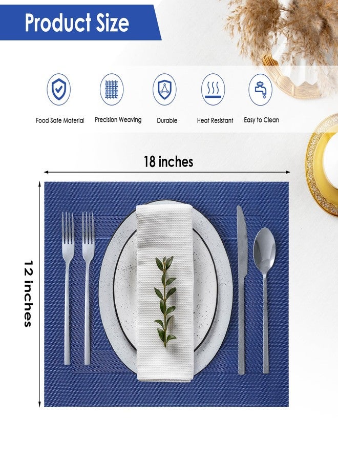 Obsoorth Blue Placemats Set of 6 Resistant Wipeable Washable Indoor/Outdoor Place Mats Non-Slip Easy to Clean Durable Kitchen PVC Table Mats Set of 6 for Dining Table, Patio Table, 12"x18" - Image 2