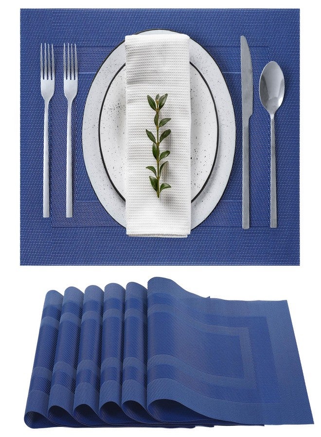 Obsoorth Blue Placemats Set of 6 Resistant Wipeable Washable Indoor/Outdoor Place Mats Non-Slip Easy to Clean Durable Kitchen PVC Table Mats Set of 6 for Dining Table, Patio Table, 12"x18" - Image 1