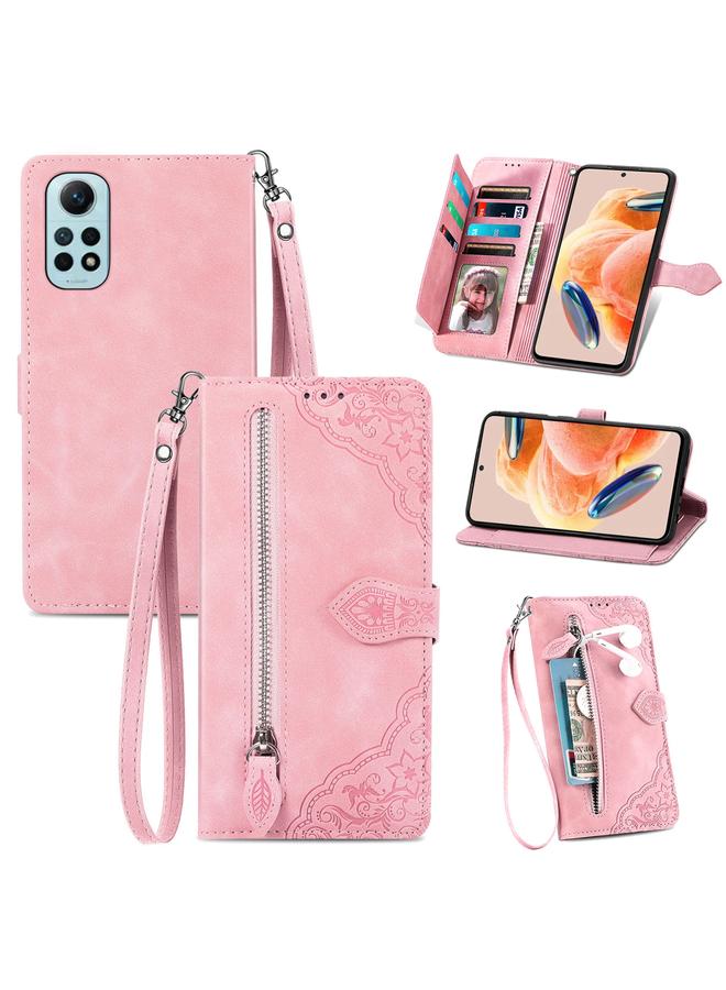 اس-توب جراب هاتف Redmi Note 12 Pro 4G Global من الجلد بسحاب منقوش بالزهور - Image 1