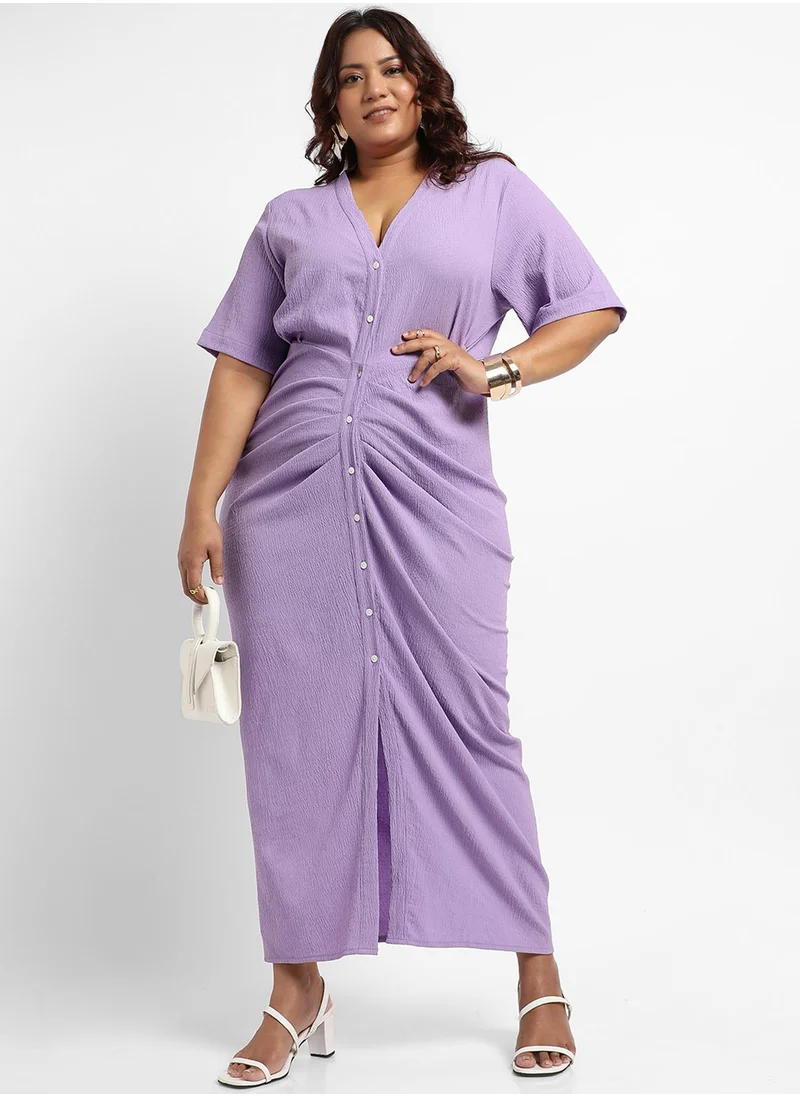 Instafab Plus Women's Lavender Button-Front Ruched Dress