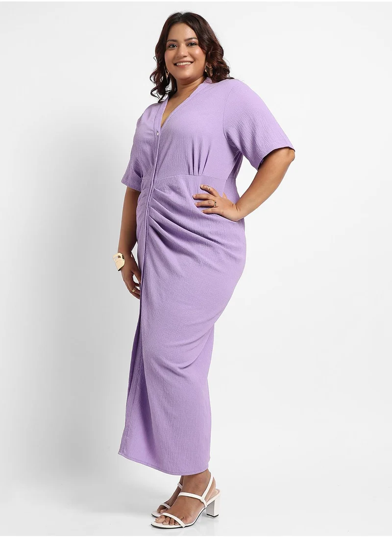 انستافاب بلس Women's Lavender Button-Front Ruched Dress