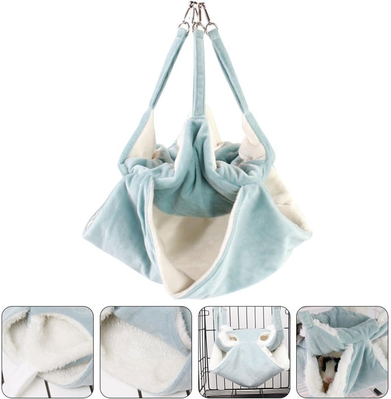 Kisangel Pet Double Layers Hammock Nest with Hooks, Blue Flannel Hamster Warm Hanging Bed for Small Pets Cage Sleep and Rest - Image 4