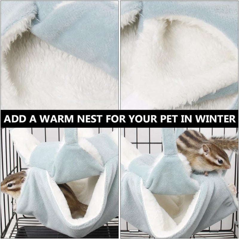 Kisangel Pet Double Layers Hammock Nest with Hooks, Blue Flannel Hamster Warm Hanging Bed for Small Pets Cage Sleep and Rest - Image 3