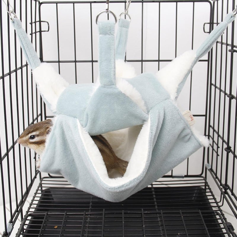 Kisangel Pet Double Layers Hammock Nest with Hooks, Blue Flannel Hamster Warm Hanging Bed for Small Pets Cage Sleep and Rest - Image 5
