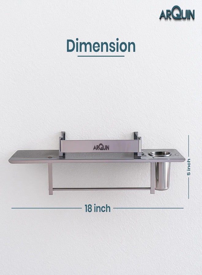 ARQUIN Bathroom Shelf 4 in 1 Bathroom Accessories Set Storage Organizer Wall Mount Shelf 304 Grade Stainless Steel Wall Shelf for Bathroom Multipurpose Shelf/Rack/Towel Hanger Tumbler Holder - Image 5
