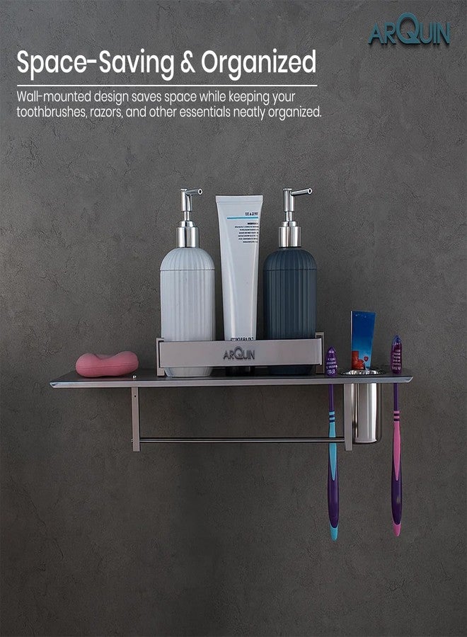 ARQUIN Bathroom Shelf 4 in 1 Bathroom Accessories Set Storage Organizer Wall Mount Shelf 304 Grade Stainless Steel Wall Shelf for Bathroom Multipurpose Shelf/Rack/Towel Hanger Tumbler Holder - Image 3