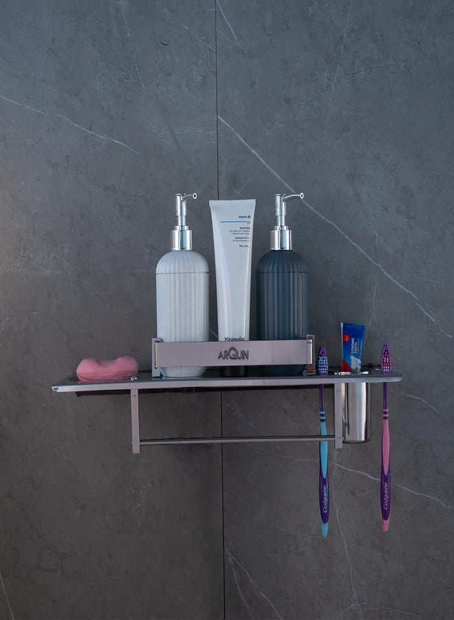 ARQUIN Bathroom Shelf 4 in 1 Bathroom Accessories Set Storage Organizer Wall Mount Shelf 304 Grade Stainless Steel Wall Shelf for Bathroom Multipurpose Shelf/Rack/Towel Hanger Tumbler Holder - Image 2