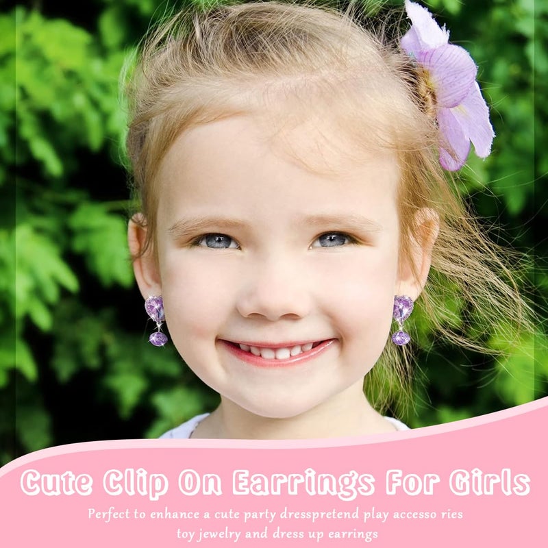 May Create ® 7 Pairs Earinging for Girls Stylish Clip On Earrings for Non Pierced Ears Kids Earrings for Girls Color Resin Crystal Earrings Jewelry Pretend Play Party Favor Dressing Up Jewelry - Image 4