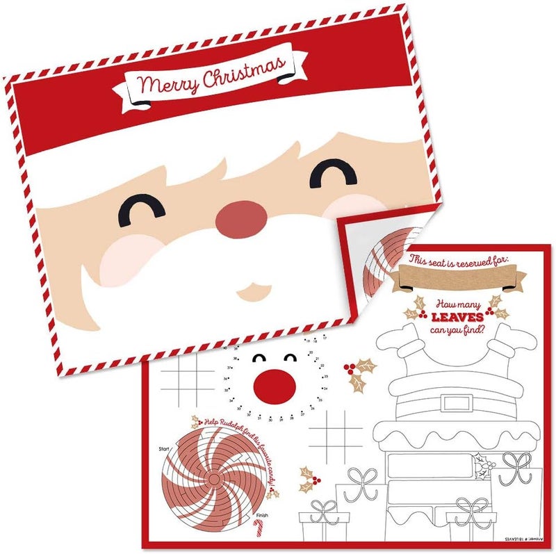 Big Dot of Happiness Big Dot of Happiness Jolly Santa Claus  Skin Tone 1 Santa Paper Christmas Party Coloring Sheets  Activity Placemats  Set of 16 - Image 1
