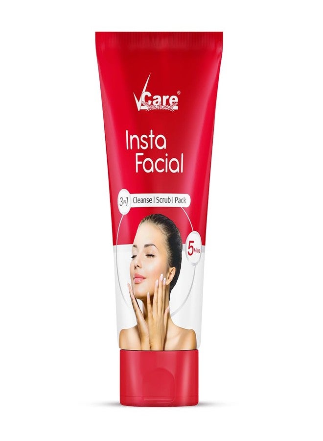 VCare Insta Facial 3 in 1 Cream For Face Scrub, Cleanse And Skin Care Mask For Oily And Dry Skin | Instant Glow Brightening Face Pack With Songyi Mushroom And Walnut 50 Gm - Image 1