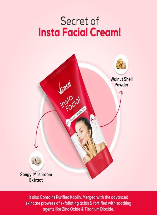 VCare Insta Facial 3 in 1 Cream For Face Scrub, Cleanse And Skin Care Mask For Oily And Dry Skin | Instant Glow Brightening Face Pack With Songyi Mushroom And Walnut 50 Gm - Image 2