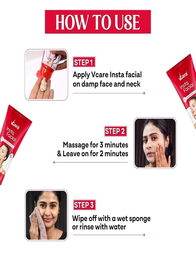 VCare Insta Facial 3 in 1 Cream For Face Scrub, Cleanse And Skin Care Mask For Oily And Dry Skin | Instant Glow Brightening Face Pack With Songyi Mushroom And Walnut 50 Gm - Image 4