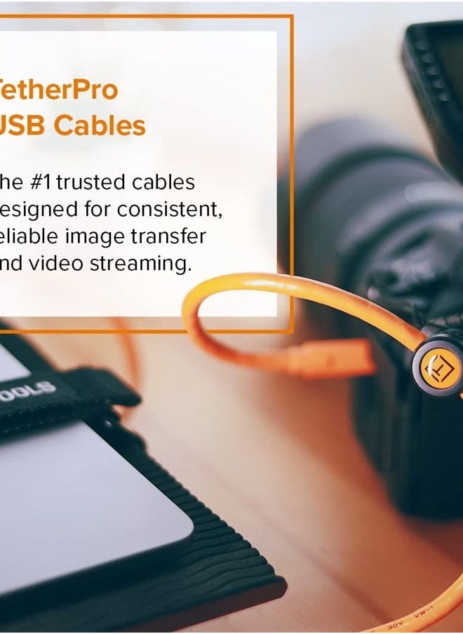 TETHER TOOLS - TetherPro USB-C to USB 3.0 Micro-B Right Angle Cable | for Fast Transfer and Connection Between Camera and Computer | High Visibility Orange | 15 Feet (4.6 m) - Image 1