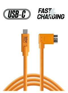 TetherPro USB-C to USB 3.0 Micro-B Right Angle Cable | for Fast Transfer and Connection Between Camera and Computer | High Visibility Orange | 15 Feet (4.6 m)