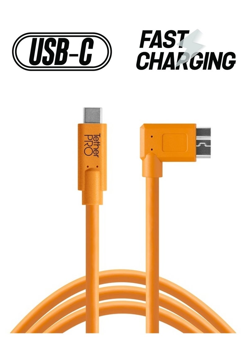 TETHER TOOLS - TetherPro USB-C to USB 3.0 Micro-B Right Angle Cable | for Fast Transfer and Connection Between Camera and Computer | High Visibility Orange | 15 Feet (4.6 m) - Image 1