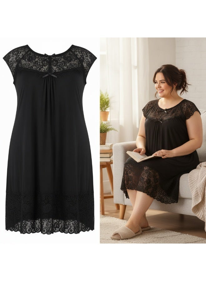 Elegant Women's Home Wear Dress with Soft Imported Lace, Loose Fit Lounge Dress, Breathable Casual Night Dress for Women, Width 40 cm, Length 110 cm, One Size Fits Up to 90 KG - Image 1