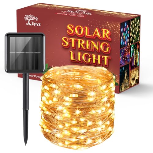 Epyz Solar String Light Outdoor Garden Home,12Meter 100 LEDs Fairy Lights Waterproof 8 Modes Lights with Solar [ Warm Yellow ] - Image 1