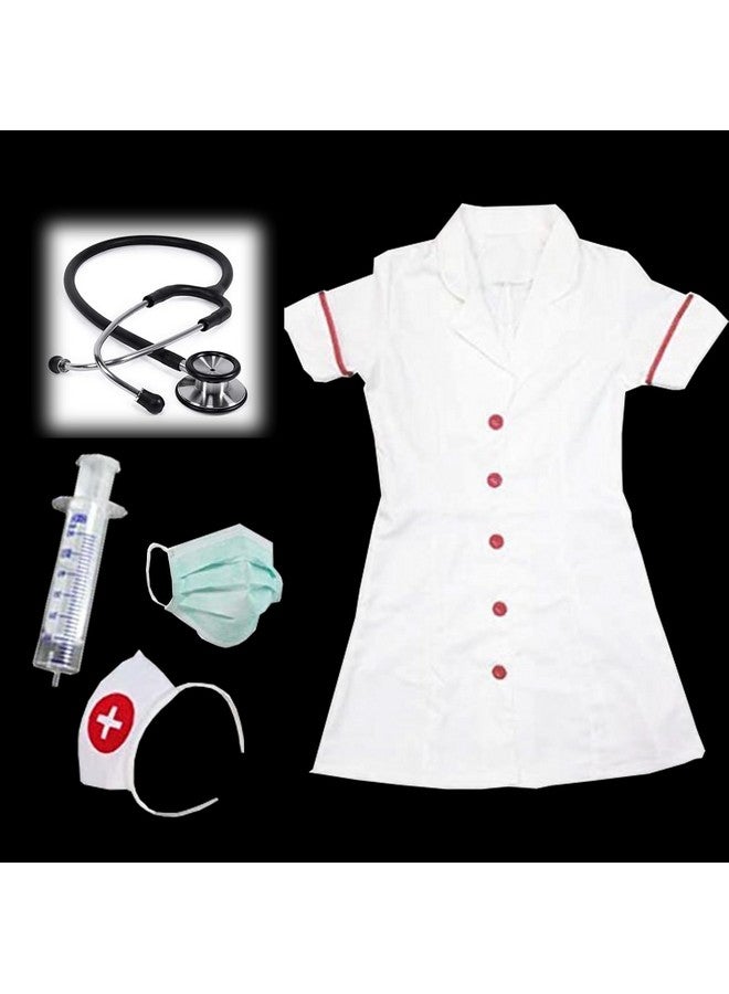 Fancy Dress World Nurse's Coat For Kids | Costumes Boys & Girls With Stethoscope, Mask Injection Headgear Community Helpers Doctor's-Multicolor, Synthetic  - Image 1