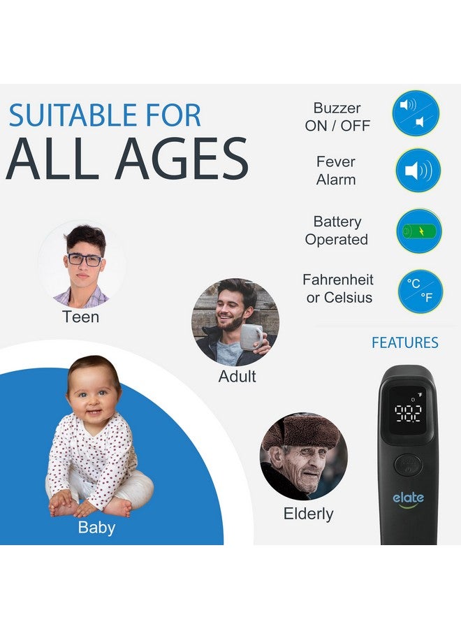إيلات مقياس حرارة الجبين بدون تلامس من Elate للبالغين والأطفال، مقياس حرارة رقمي بدون لمس للأطفال الرضع/حديثي الولادة، درجة طبية، مؤهل لـ FSA HSA، مقياس حرارة زمني بدون لمس للحمى - Image 2