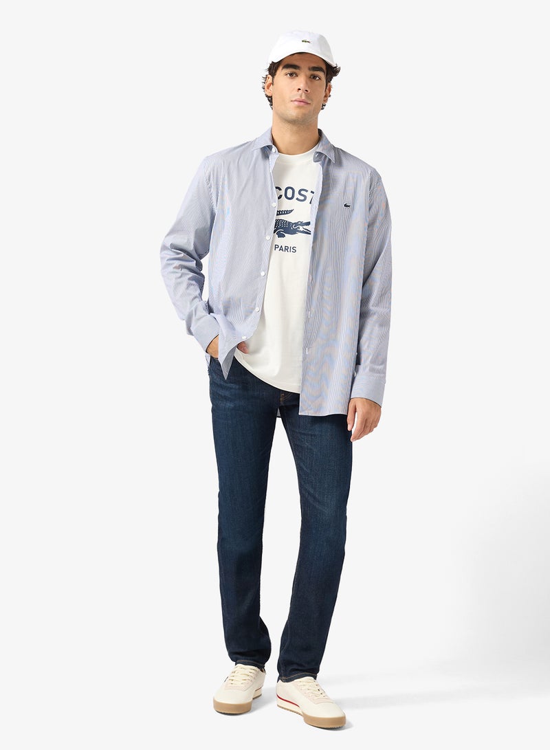 لاكوست قميص بوبلين مخطط بقصة ضيقة ومرنة - Image 4