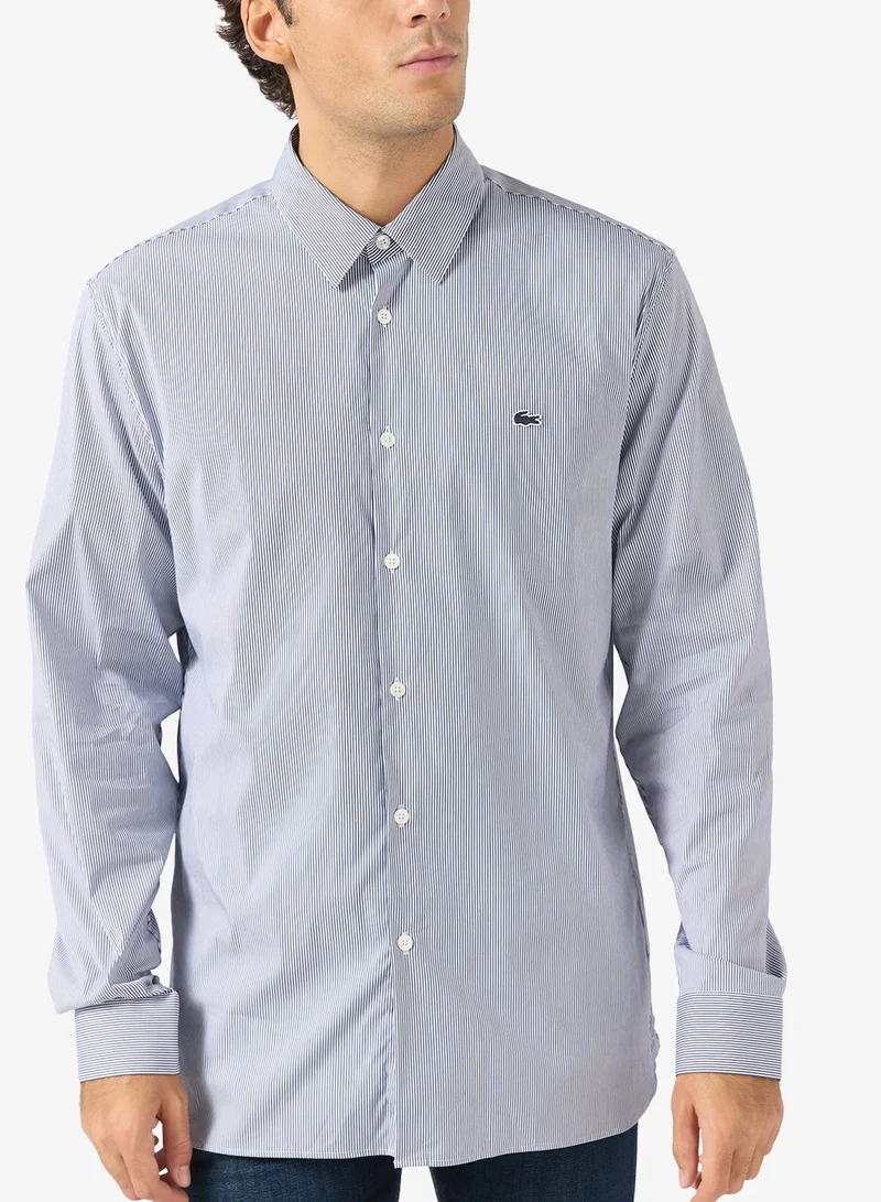 لاكوست قميص بوبلين مخطط بقصة ضيقة ومرنة