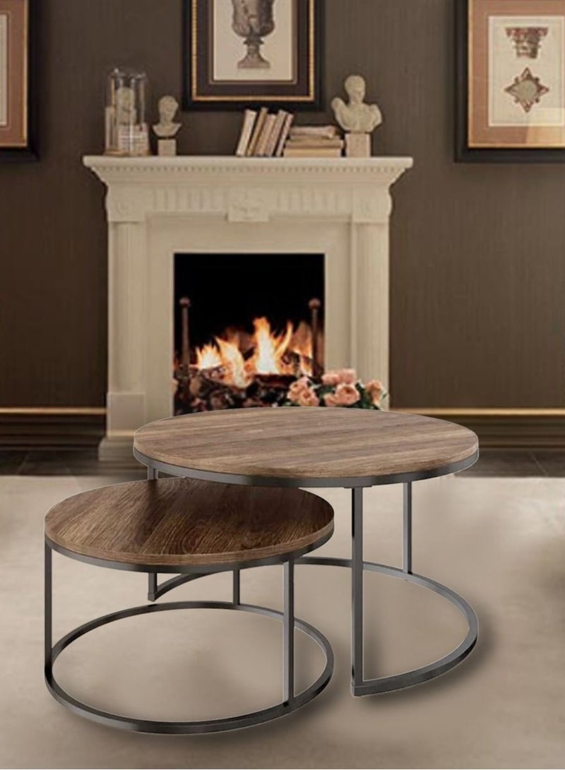 إكسبرت طقم طاولات قهوة مستديرة مكون من قطعتين طاولة متداخلة وطاولة قهوة دائرية  لغرفة المعيشة وأثاث عصري بأسلوب بسيط  وطاولة جانبية جانبي - Image 2