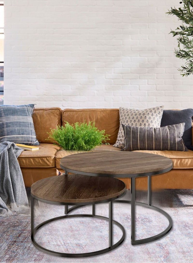 إكسبرت طقم طاولات قهوة مستديرة مكون من قطعتين طاولة متداخلة وطاولة قهوة دائرية  لغرفة المعيشة وأثاث عصري بأسلوب بسيط  وطاولة جانبية جانبي - Image 3