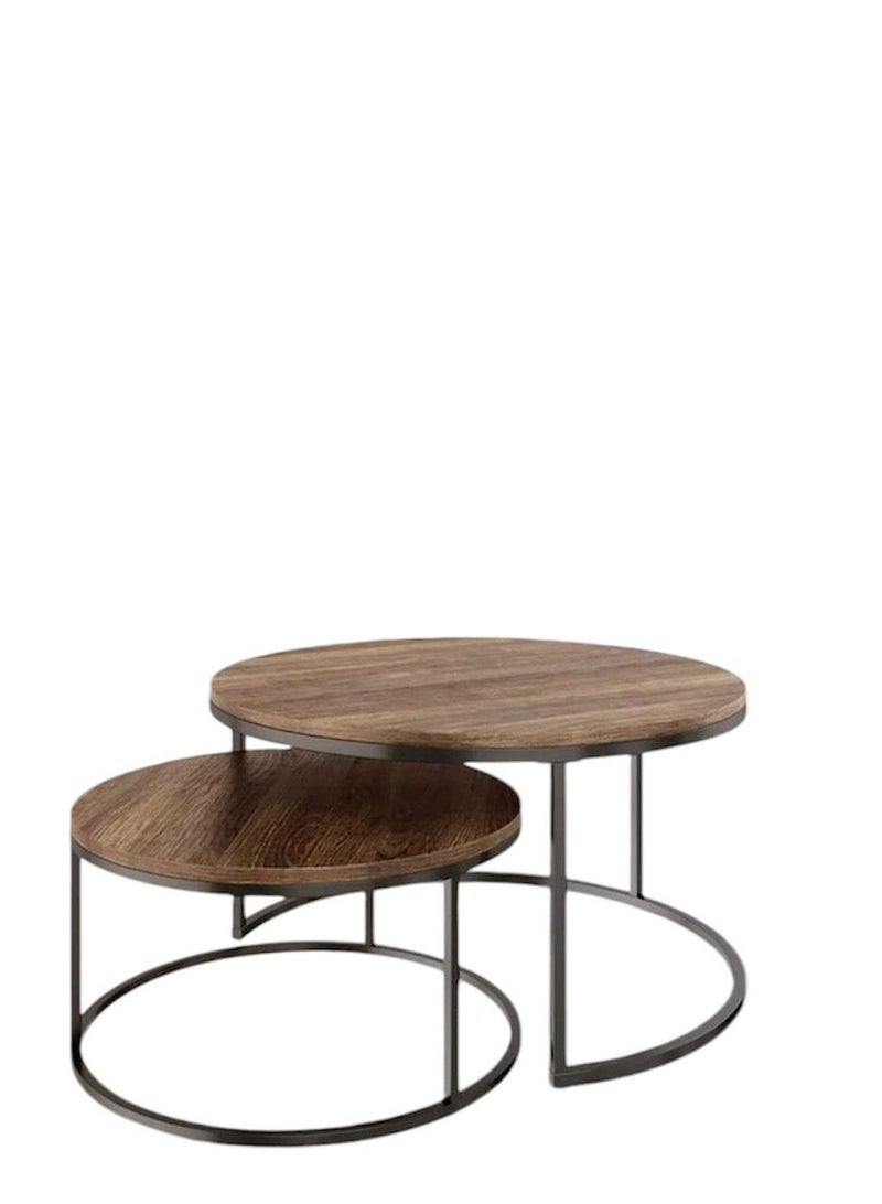 إكسبرت طقم طاولات قهوة مستديرة مكون من قطعتين طاولة متداخلة وطاولة قهوة دائرية  لغرفة المعيشة وأثاث عصري بأسلوب بسيط  وطاولة جانبية جانبي - Image 4