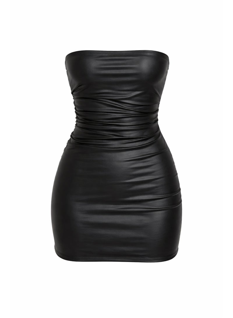 Short leather lycra dress, fits sizes 65-85 kg
