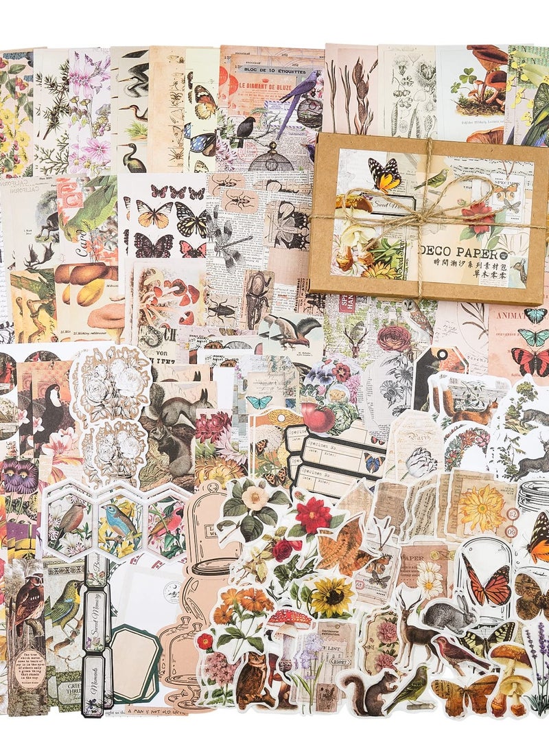 Vintage Diary Stickers Set - 200 Pieces Mayfly Animals Deep Forest Series for Scrapbooking, Planners, and Artistic Collages - Literary Style Notebook and Album Accessories. - Image 1