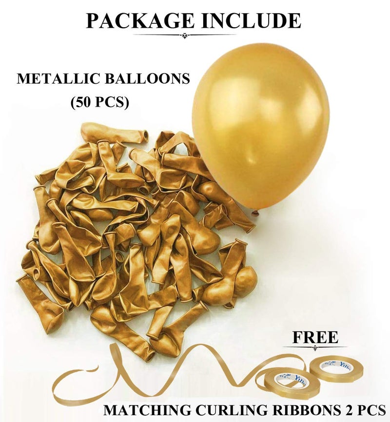 AMFIN® 10 Inch (Pack Of 50) Golden Metallic Balloons for Birthday Decoration , Decoration for Weddings , Engagement , Baby Shower Decoration Items , 1st Birthday Party Decoration Items , Anniversary Party , Bachelors Party , Office Party , Diwali , New Year Party , Christmas Decoration Item - Image 3