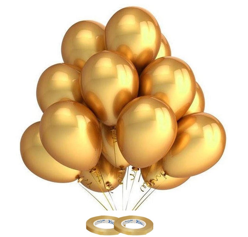 AMFIN® 10 Inch (Pack Of 50) Golden Metallic Balloons for Birthday Decoration , Decoration for Weddings , Engagement , Baby Shower Decoration Items , 1st Birthday Party Decoration Items , Anniversary Party , Bachelors Party , Office Party , Diwali , New Year Party , Christmas Decoration Item - Image 1